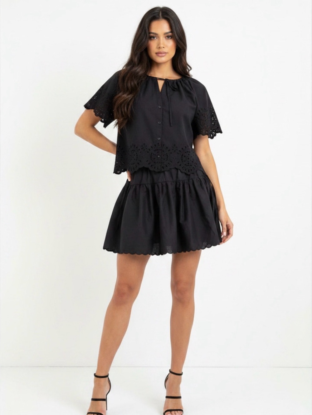 Set Black Eyelet Blouse and Mini A Line Skirt by A New Day NWT